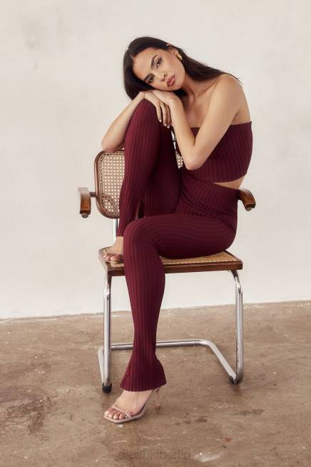 Kleidung Meshki Jordi-Strickleggings mit seitlichem Schlitz Kirschschokolade 2F8B1473