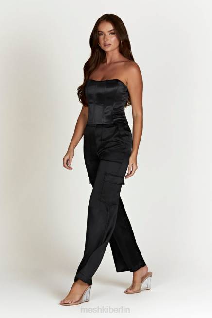 Kleidung Meshki Amaya Satin-Cargohose Schwarz 2F8B1574