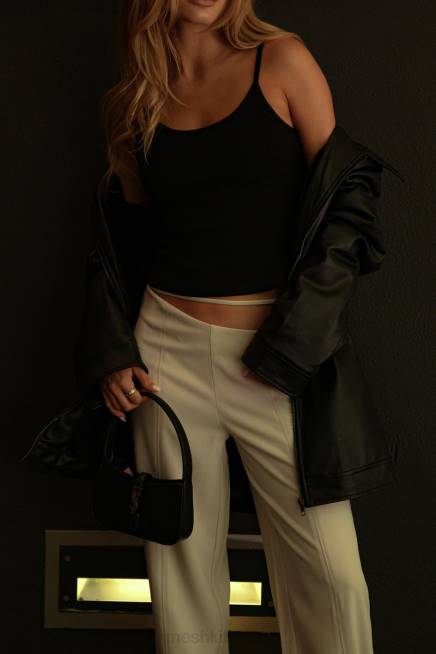 Kleidung Meshki Bahar mittelhohe Hose mit weitem Bein und Trägern Weizen 2F8B1588