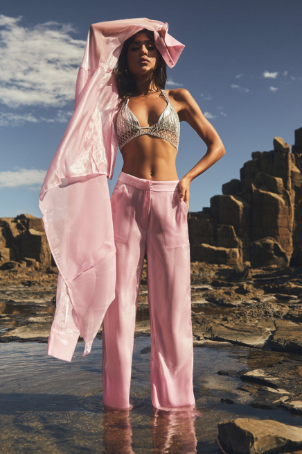 Kleidung Meshki Kinsley transparente Hose Bonbonrosa 2F8B1607
