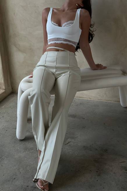 Kleidung Meshki Zarsa Pu-Hose mit weitem Bein und mittelhohem Bund Weizen 2F8B1469