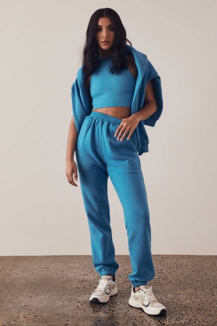 Kleidung Meshki Jogginghose aus Fleece mit Schmirgelprägung Blau 2F8B1604