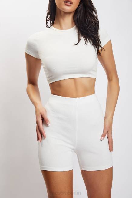 Kleidung Meshki Lisa gerippte Booty-Shorts Weiß 2F8B1459