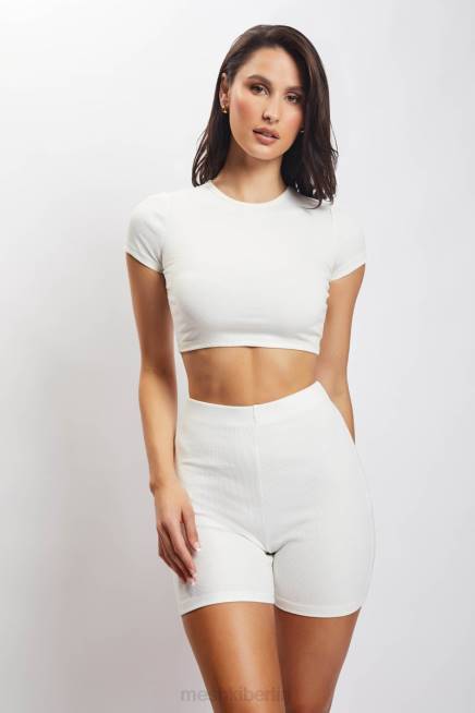 Kleidung Meshki Lisa gerippte Booty-Shorts Weiß 2F8B1459