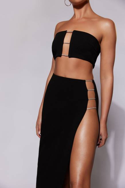 Kleidung Meshki Anastasia Diamant-Seil-Maxirock mit Schlitz Schwarz 2F8B1557