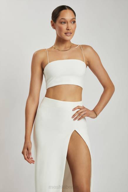 Kleidung Meshki Arla Krepp-Maxirock mit hoher Taille und Schlitz am Oberschenkel Weiß 2F8B1421