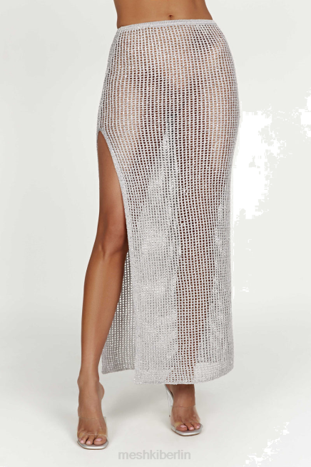 Kleidung Meshki Christa-Pailletten-Häkel-Maxirock Silber 2F8B1481