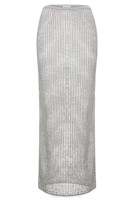 Kleidung Meshki Christa-Pailletten-Häkel-Maxirock Silber 2F8B1481