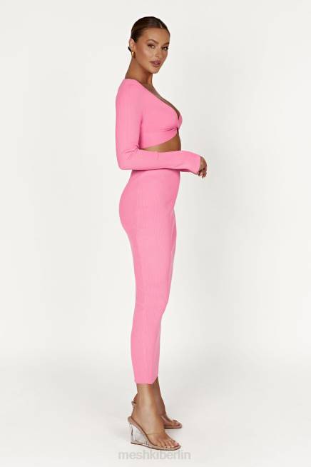 Kleidung Meshki Kaesha geteilter Maxi-Strickrock Kaugummirosa 2F8B1417