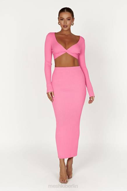 Kleidung Meshki Kaesha geteilter Maxi-Strickrock Kaugummirosa 2F8B1417