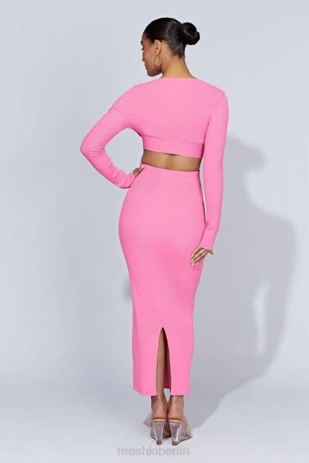 Kleidung Meshki Kaesha geteilter Maxi-Strickrock Kaugummirosa 2F8B1417