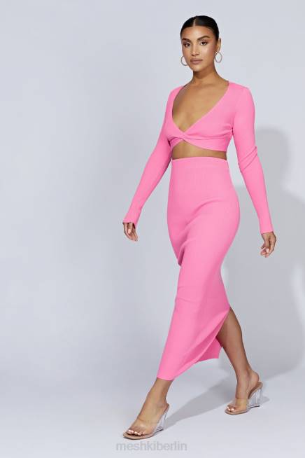 Kleidung Meshki Kaesha geteilter Maxi-Strickrock Kaugummirosa 2F8B1417