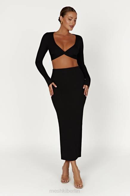 Kleidung Meshki Kaesha geteilter Maxi-Strickrock Schwarz 2F8B1317