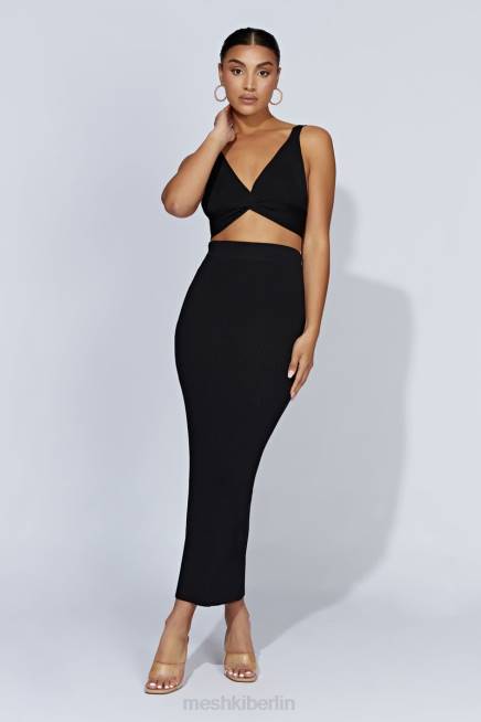 Kleidung Meshki Kaesha geteilter Maxi-Strickrock Schwarz 2F8B1317