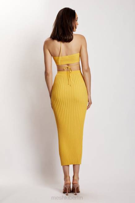 Kleidung Meshki Kristallgerippter Midaxi-Rock Gelb 2F8B1338