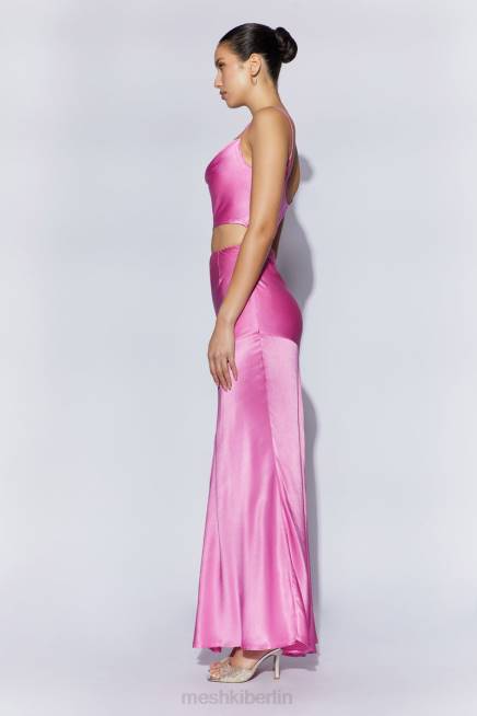 Kleidung Meshki Mohnblumen-Satin-Maxirock Rosa 2F8B1523