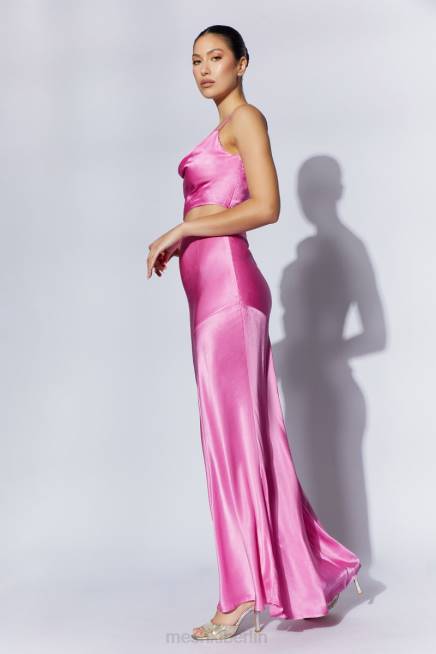 Kleidung Meshki Mohnblumen-Satin-Maxirock Rosa 2F8B1523