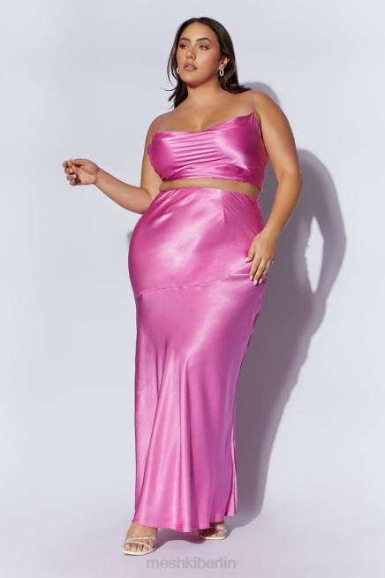 Kleidung Meshki Mohnblumen-Satin-Maxirock Rosa 2F8B1523