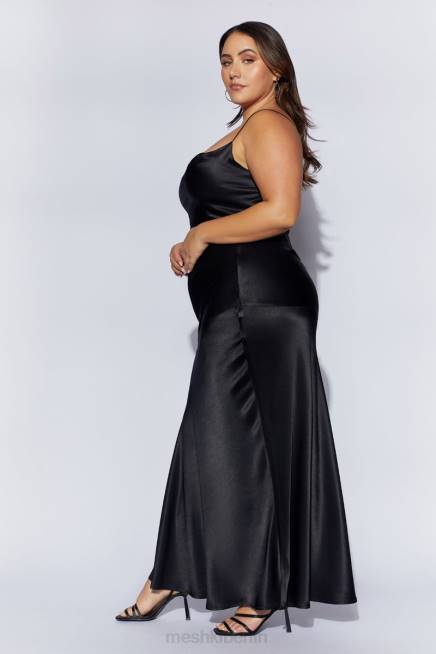 Kleidung Meshki Mohnblumen-Satin-Maxirock Schwarz 2F8B1527