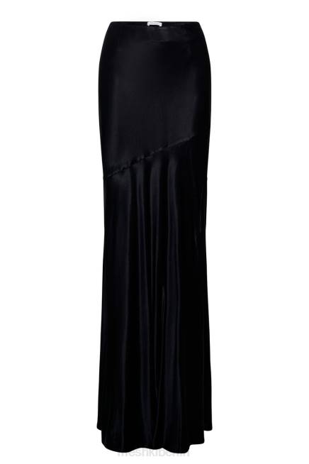 Kleidung Meshki Mohnblumen-Satin-Maxirock Schwarz 2F8B1527