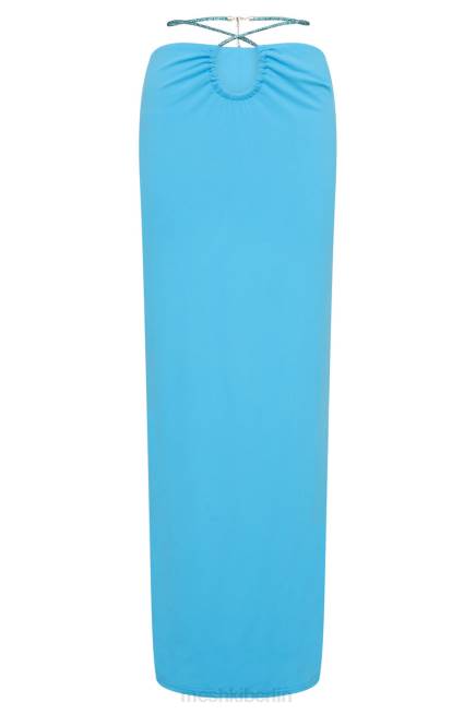 Kleidung Meshki Rubinroter, diamantbesetzter, gerüschter Maxirock Cyan-Blau 2F8B1559