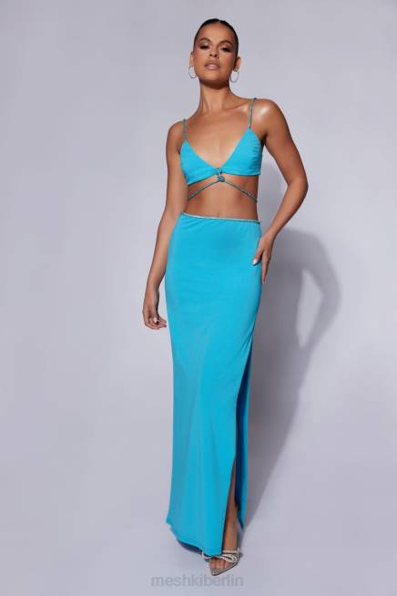 Kleidung Meshki Sweeney-Maxirock mit Diamantbesatz und Schlitz Cyan-Blau 2F8B1550