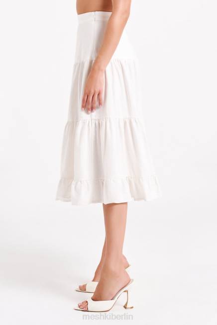 Kleidung Meshki Gestufter Midirock aus Leinen „Hilaria“. Weiß 2F8B1227