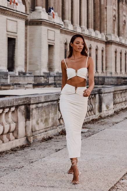 Kleidung Meshki Maryse V-Hardware-Midirock Knochen 2F8B1566