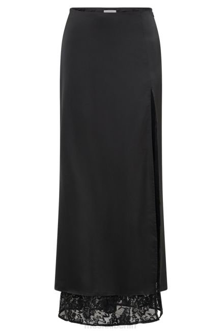 Kleidung Meshki Mia Midirock aus Satin und Spitze Schwarz 2F8B1324