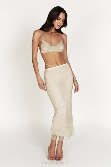 Kleidung Meshki Rayne-Mesh-Strass-Midirock Creme 2F8B1378