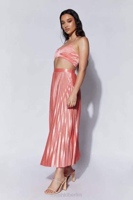 Kleidung Meshki Shirin plissierter Midirock aus Satin Rosenwasser 2F8B1507