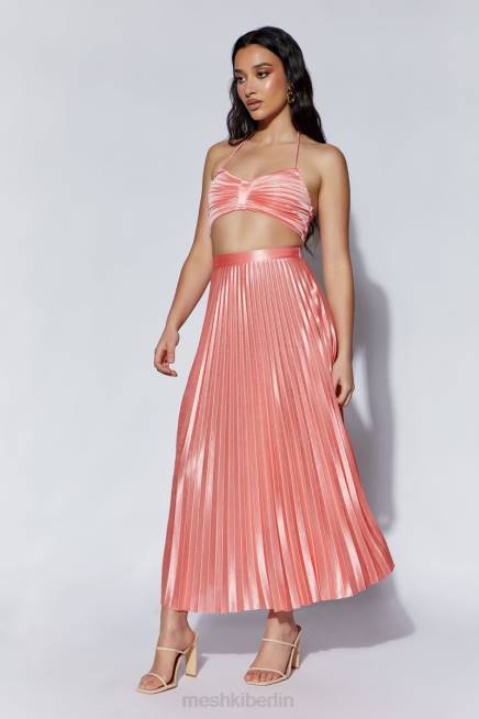 Kleidung Meshki Shirin plissierter Midirock aus Satin Rosenwasser 2F8B1507