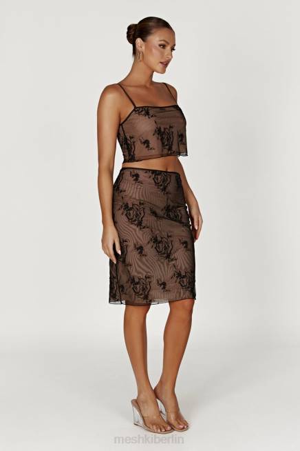 Kleidung Meshki Xena bestickter Mesh-Midirock Schwarz 2F8B1368