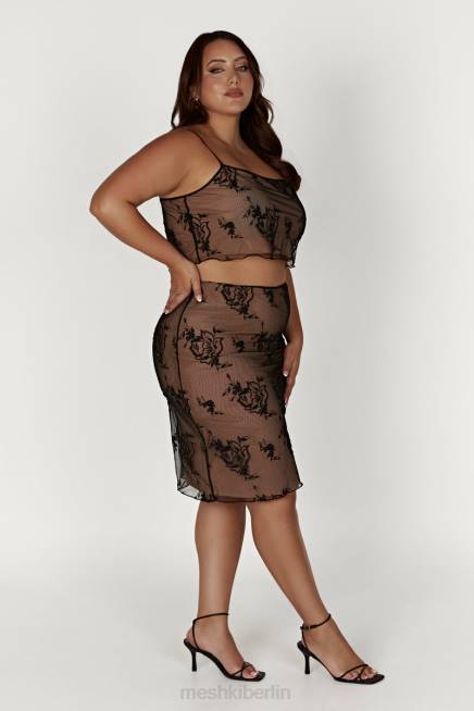 Kleidung Meshki Xena bestickter Mesh-Midirock Schwarz 2F8B1368