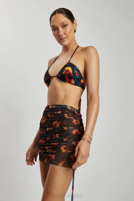 Kleidung Meshki Geraffter Seitenrock aus Lindsey-Mesh abstrakte Blumen 2F8B1420