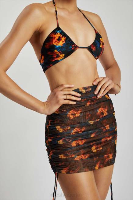 Kleidung Meshki Geraffter Seitenrock aus Lindsey-Mesh abstrakte Blumen 2F8B1420