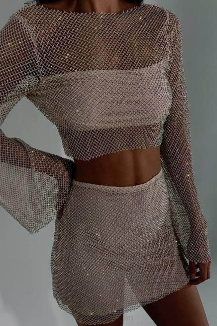 Kleidung Meshki Hilton Diamant-Mesh-Minirock Creme 2F8B1267