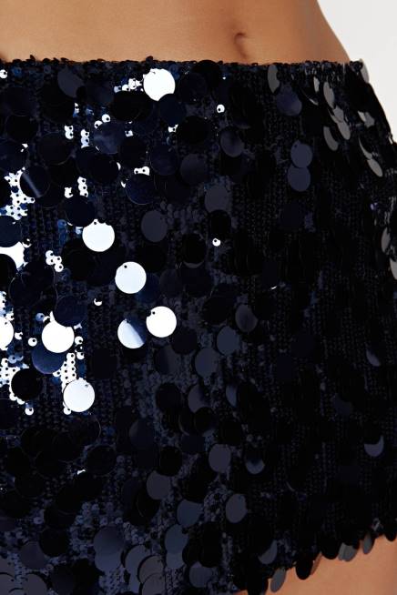 Kleidung Meshki Minirock „Dinah“ mit Pailletten und niedrigem Bund Mitternachtsmarine 2F8B1313