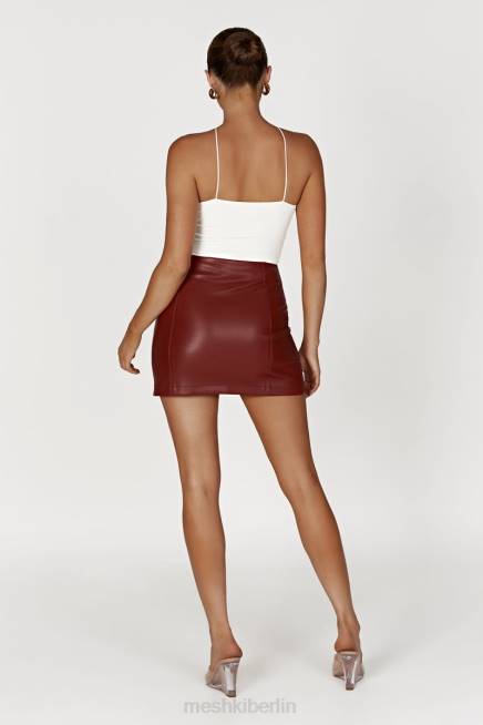 Kleidung Meshki Minirock aus rehbraunem Kunstleder Kirschschokolade 2F8B1399