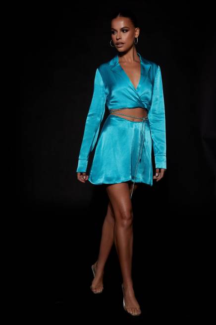 Kleidung Meshki Talulah Mini-Flötenrock mit Diamantbesatz Cyan-Blau 2F8B1538