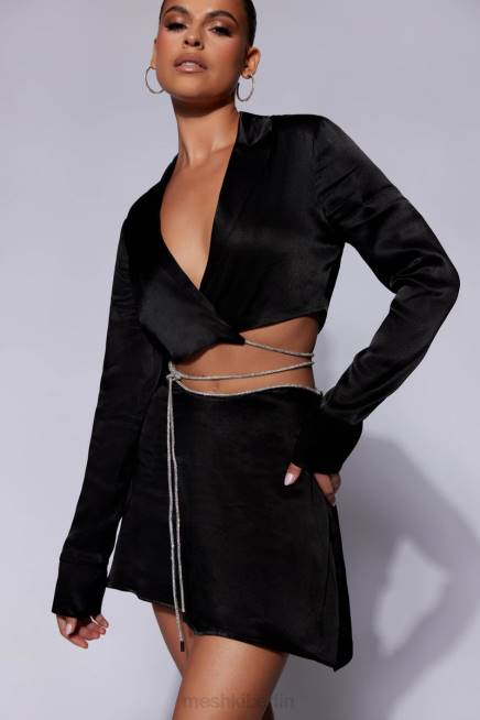 Kleidung Meshki Talulah Mini-Flötenrock mit Diamantbesatz Schwarz 2F8B1544