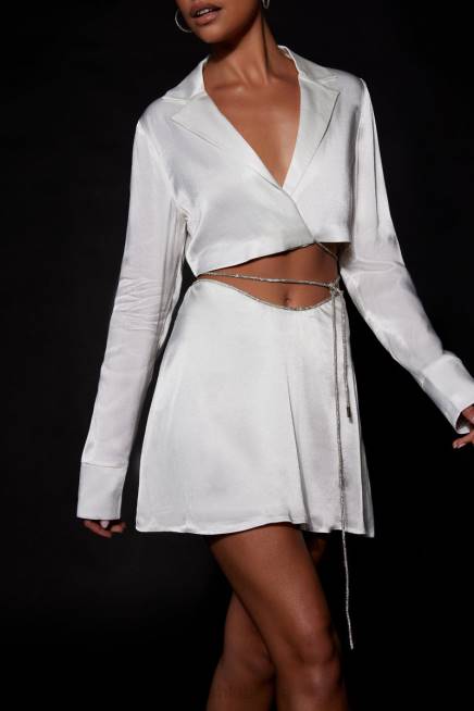 Kleidung Meshki Talulah Mini-Flötenrock mit Diamantbesatz Weiß 2F8B1548