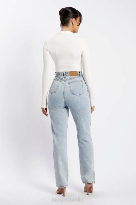 Kleidung Meshki Belle Langarm-Body mit Kragen Weiß 2F8B950