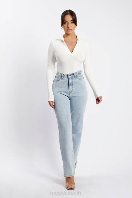 Kleidung Meshki Belle Langarm-Body mit Kragen Weiß 2F8B950