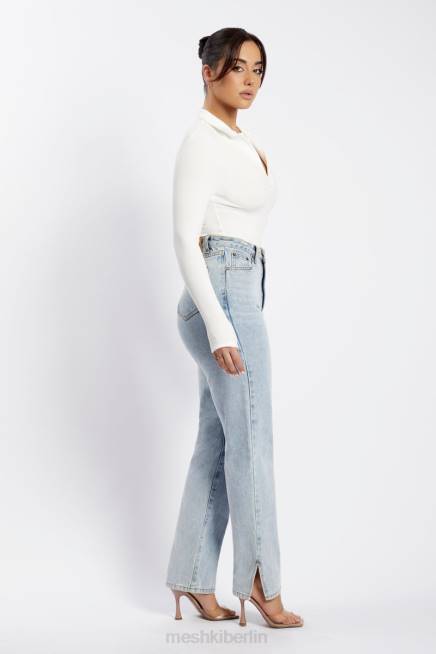 Kleidung Meshki Belle Langarm-Body mit Kragen Weiß 2F8B950