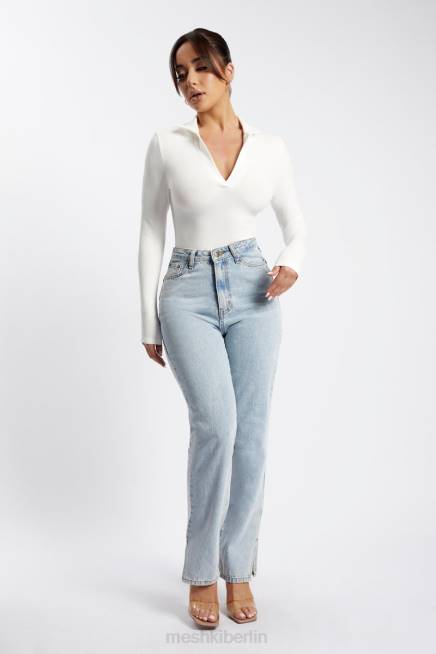 Kleidung Meshki Belle Langarm-Body mit Kragen Weiß 2F8B950