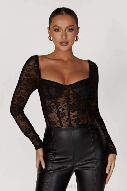 Kleidung Meshki Cheryl-Spitzen-Body Schwarz 2F8B923