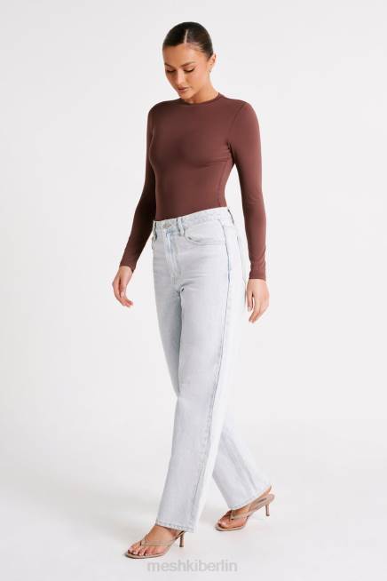 Kleidung Meshki Delilah-Body aus recyceltem Nylon mit langen Ärmeln und Rundhalsausschnitt Mokka 2F8B774