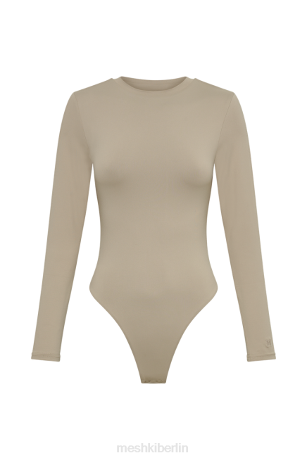 Kleidung Meshki Delilah-Body aus recyceltem Nylon mit langen Ärmeln und Rundhalsausschnitt Taupe 2F8B846