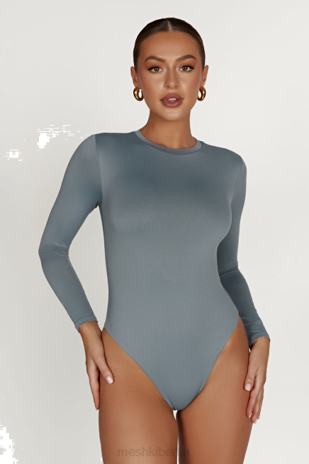 Kleidung Meshki Delilah-Body aus recyceltem Nylon mit langen Ärmeln und Rundhalsausschnitt helle Holzkohle 2F8B917